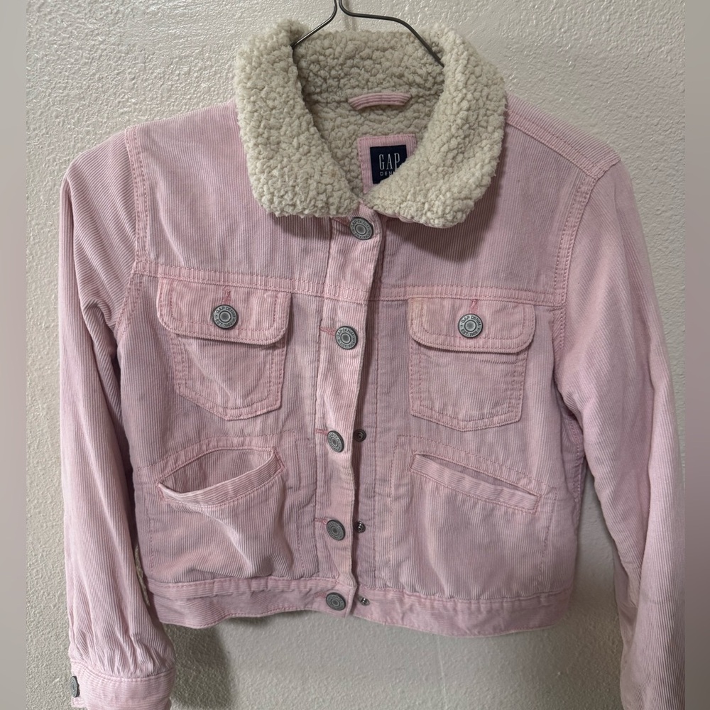 Girls Gap Pink Denim Sherpa Jacket M(8)